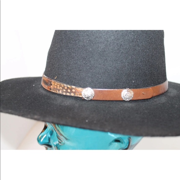 VTG Broner Fedora Men Black Hat Leather Accent Feather Metal Medallion Wool USA - Picture 6 of 8